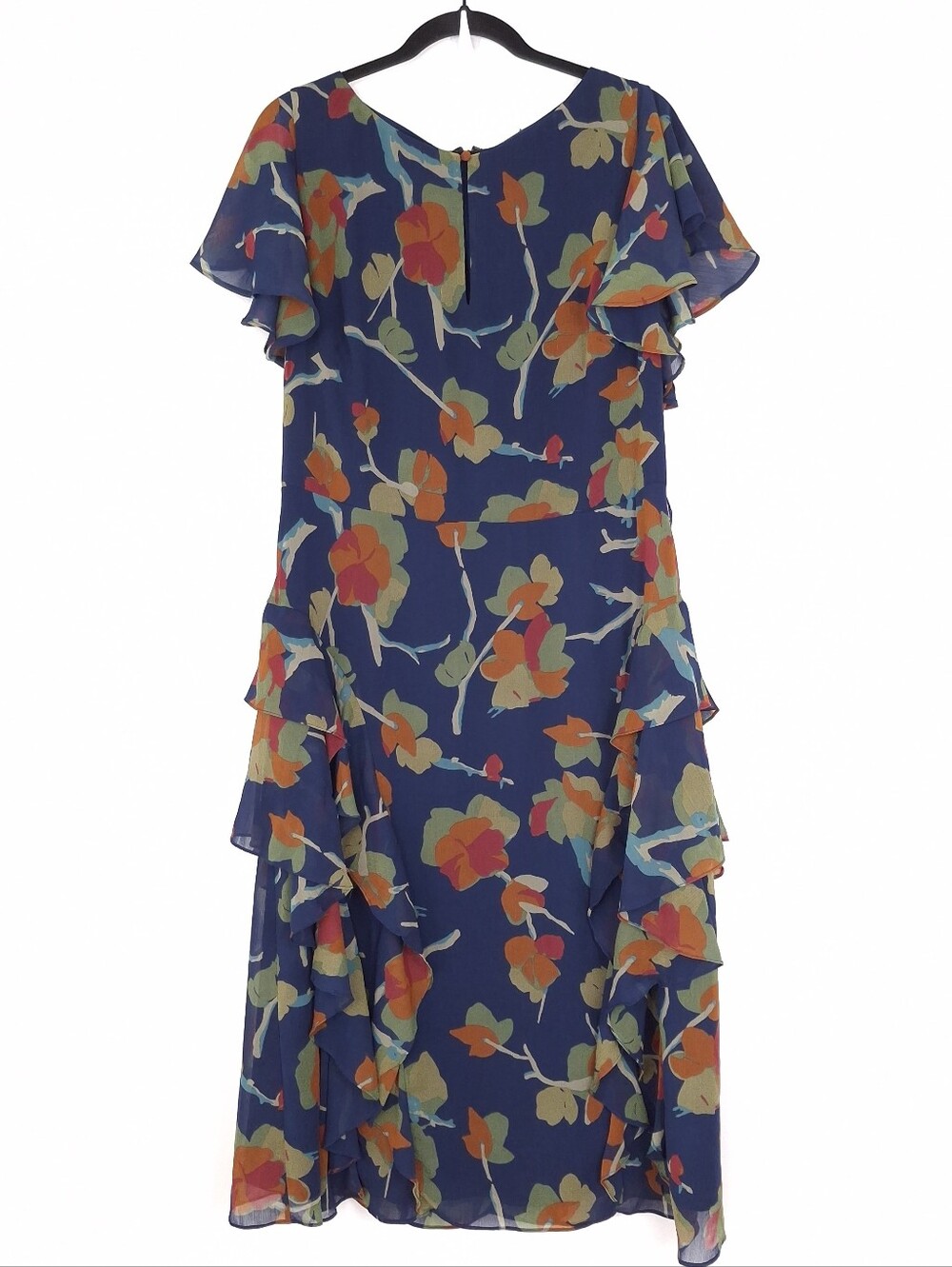 Lauren Ralph Lauren Floral Ruffle Trim Georgette Dress garden party brunch navy